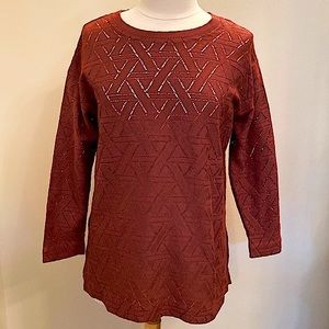 Banana Republic Rust Laser Cut Out Cross Hatch Long Sleeve Casual Top Size Large